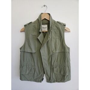 Madewell Utility Cargo Vest Olive Green Asymmetric Zip Military Safari Pockets S